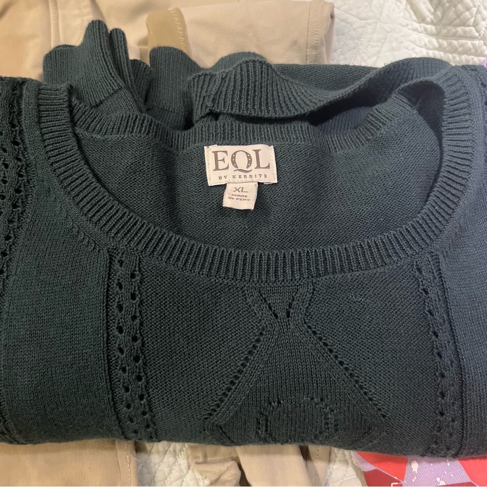 Dark green equestrian style cotton sweater XL